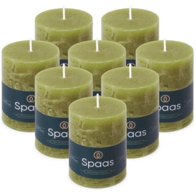 Spaas 8x Bougie Pilier Rustique 70/95 mm 35h vert olive Spaas 8x Bougie Pilier Rustique 70/95 mm 35h vert olive