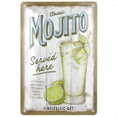 ART Plaque rétro, 20 x 30 cm, Mojito Served Here – Idée cadeau comme accessoire du bar, en métal, design vintage ART Plaque rétro, 20 x 30 cm, Mojito Served Here – Idée cadeau comme accessoire du bar, en métal, design vintage
