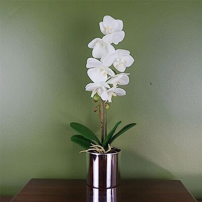 Leaf 46cm Orchidée Artificielle Blanche avec Pot en Argent - Orchidée Artificielle Leaf 46cm Orchidée Artificielle Blanche avec Pot en Argent - Orchidée Artificielle