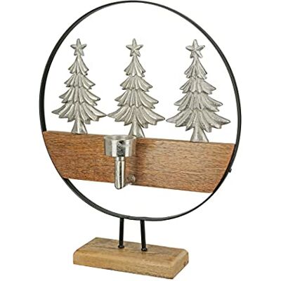 GILDE Décoration de Noël en bois Motif : sapins en aluminium Couleur : marron argenté Porte Bougie Décoration de table Hauteur : 43 cm GILDE Décoration de Noël en bois Motif : sapins en aluminium Couleur : marron argenté Porte Bougie Décoration de table Hauteur : 43 cm