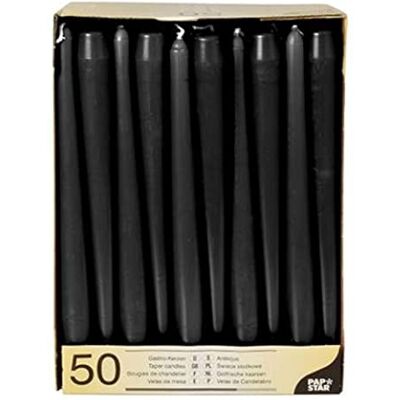 PAPSTAR Lot de 100 bougies coniques noires, diamètre : 2,2 cm, 25 cm, pour chandelier PAPSTAR Lot de 100 bougies coniques noires, diamètre : 2,2 cm, 25 cm, pour chandelier