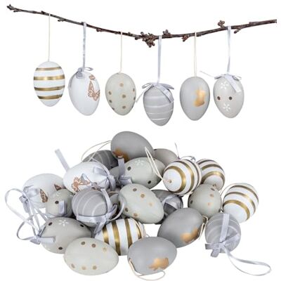 levandeo Lot de 24 œufs décoratifs à suspendre pour Pâques Gris doré Motif œufs de Pâques à suspendre levandeo Lot de 24 œufs décoratifs à suspendre pour Pâques Gris doré Motif œufs de Pâques à suspendre