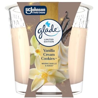 Glade Lot de 6 bougies parfumées dans un pot en verre, parfum vanille/crème Cookies, jusqu'à 27 heures de combustion, 6 x 112 g Glade Lot de 6 bougies parfumées dans un pot en verre, parfum vanille/crème Cookies, jusqu'à 27 heures de combustion, 6 x 112 g