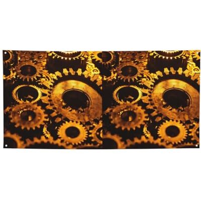 LIXLZH Toile de fond imprimée en bronze avec engrenages et horloge Bannière pour décoration de fête d'anniversaire Bannière d'accessoires pour photomaton LIXLZH Toile de fond imprimée en bronze avec engrenages et horloge Bannière pour décoration de fête d'anniversaire Bannière d'accessoires pour photomaton