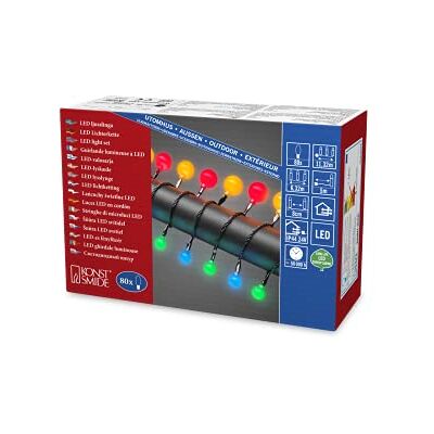 Konstsmide Guirlande lumineuse à LED, petites et grandes diodes rondes, 80 diodes colorées, transformateur extérieur 24 V, câble noir – 3680–507 Konstsmide Guirlande lumineuse à LED, petites et grandes diodes rondes, 80 diodes colorées, transformateur extérieur 24 V, câble noir – 3680–507