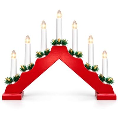 com-four ® Arche LED en bois avec 7 bougies blanc chaud et minuterie Éclairage de Noël à piles pour intérieur – décoration de fenêtre pour l’Avent et Noël – rouge avec éléments décoratifs verts com-four ® Arche LED en bois avec 7 bougies blanc chaud et minuterie Éclairage de Noël à piles pour intérieur – décoration de fenêtre pour l’Avent et Noël – rouge avec éléments décoratifs verts