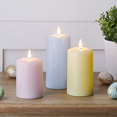 Lights4fun Lot de 3 Bougies Piliers TruGlow® en Cire Pastel à LED Blanc Chaud à Piles pour Intérieur Lights4fun Lot de 3 Bougies Piliers TruGlow® en Cire Pastel à LED Blanc Chaud à Piles pour Intérieur