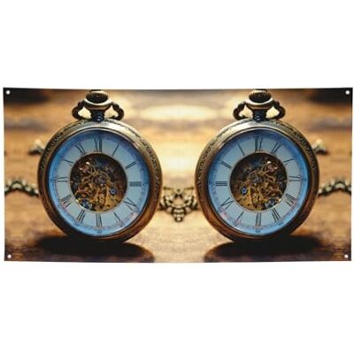 LIXLZH Toile de fond imprimée en bronze avec engrenages et horloge Bannière pour décoration de fête d'anniversaire Bannière d'accessoires pour photomaton LIXLZH Toile de fond imprimée en bronze avec engrenages et horloge Bannière pour décoration de fête d'anniversaire Bannière d'accessoires pour photomaton