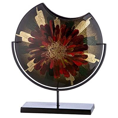 ART Vase rond en verre sur pied en métal Décoration de salon Cadeau pour femme Peint à la main Couleur : vert, rouge, or Hauteur : 37 cm ART Vase rond en verre sur pied en métal Décoration de salon Cadeau pour femme Peint à la main Couleur : vert, rouge, or Hauteur : 37 cm