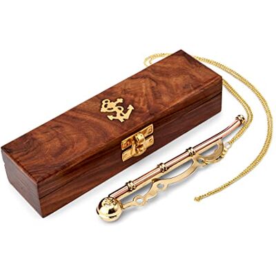 NKlaus Sifflet de maître d'équipage maritime 16cm avec chaîne dans boîte en bois en laiton et cuivre 11516 NKlaus Sifflet de maître d'équipage maritime 16cm avec chaîne dans boîte en bois en laiton et cuivre 11516
