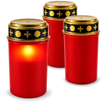 com-four ® 3x Lumière de tombe LED, Bougie LED "lumière éternelle" Bougie de tombe rouge avec effet de scintillement com-four ® 3x Lumière de tombe LED, Bougie LED "lumière éternelle" Bougie de tombe rouge avec effet de scintillement