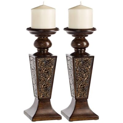 Creative Schonwerk Lot de 2 bougeoirs piliers en mosaïque craquelée Décorations de table fonctionnelles Centre de table pour salle à manger/salon Meilleur mariage (noyer) Creative Schonwerk Lot de 2 bougeoirs piliers en mosaïque craquelée Décorations de table fonctionnelles Centre de table pour salle à manger/salon Meilleur mariage (noyer)