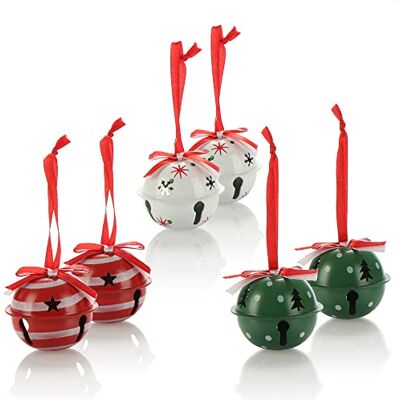com-four ® 6x décorations à suspendre pour Noël 6 cm Ø, cloches en métal cloches décoratives en étain comme pendentifs pour fenêtres portes et arbres de Noël com-four ® 6x décorations à suspendre pour Noël 6 cm Ø, cloches en métal cloches décoratives en étain comme pendentifs pour fenêtres portes et arbres de Noël