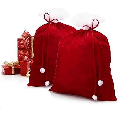 com-four ® 2x Sac de Noël XXL Noble en Velours avec Long Cordon et Pompons Blancs Sac Cadeau pour Costume et décoration du Père Noël Sac de Père Noël à remplir com-four ® 2x Sac de Noël XXL Noble en Velours avec Long Cordon et Pompons Blancs Sac Cadeau pour Costume et décoration du Père Noël Sac de Père Noël à remplir