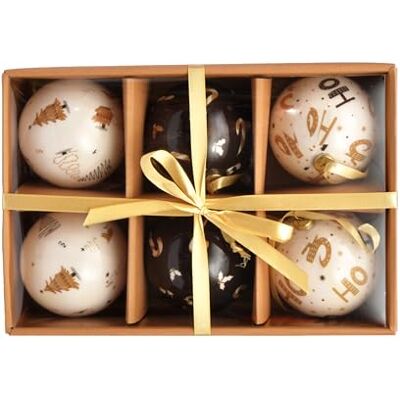 Ciao Lot de 6 boules de Noël à découper (Ø 7,5 cm) Ho avec ruban en tissu dans un coffret cadeau Havana Ciao Lot de 6 boules de Noël à découper (Ø 7,5 cm) Ho avec ruban en tissu dans un coffret cadeau Havana