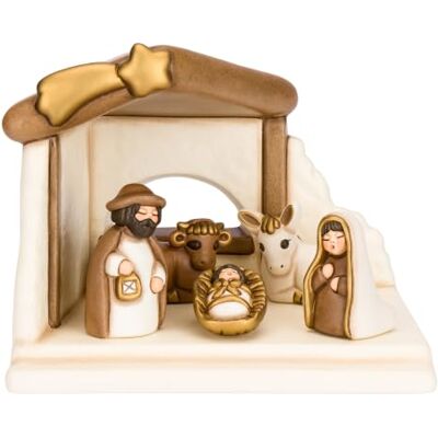THUN Ensemble cabane Sainte Famille Bœuf et âne Blanc Céramique THUN Ensemble cabane Sainte Famille Bœuf et âne Blanc Céramique