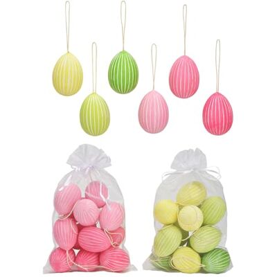 levandeo Lot de 24 œufs décoratifs à suspendre pour Pâques Rose, jaune, vert, rose levandeo Lot de 24 œufs décoratifs à suspendre pour Pâques Rose, jaune, vert, rose