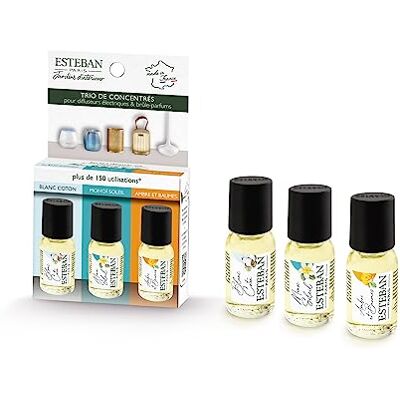 Esteban Trio de concentrés Blanc Coton, Monoï Soleil et Ambre et Baumes 3x15ml Esteban Trio de concentrés Blanc Coton, Monoï Soleil et Ambre et Baumes 3x15ml