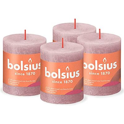 BOLSIUS Bougie pilier rustique Vieux rose 8 x 7 cm Lot de 4 Anti-goutte Bougies non parfumées BOLSIUS Bougie pilier rustique Vieux rose 8 x 7 cm Lot de 4 Anti-goutte Bougies non parfumées