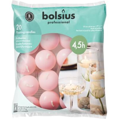 BOLSIUS Lot de 20 bougies flottantes, roses, diamètre : 45 mm, longueur de combustion : 4,5 heures, cire praffine, sans huile de palme, décoratives, pour la maison BOLSIUS Lot de 20 bougies flottantes, roses, diamètre : 45 mm, longueur de combustion : 4,5 heures, cire praffine, sans huile de palme, décoratives, pour la maison