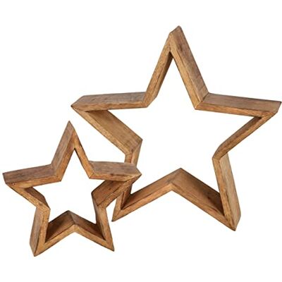 Spetebo Lot de 2 étoiles en bois de mangue 30/20 cm Décoration de Noël à poser Avent, hiver, Noël, table, fenêtre Spetebo Lot de 2 étoiles en bois de mangue 30/20 cm Décoration de Noël à poser Avent, hiver, Noël, table, fenêtre