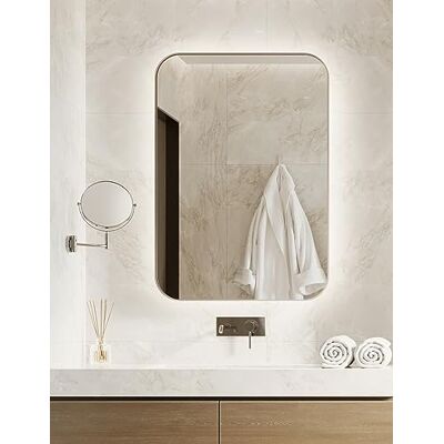 ART Miroir de salle de bain LED rectangulaire arrondi 70 x 50 cm, miroir mural avec éclairage, couleur de lumière neutre 4200 K, IP44, Luna ART Miroir de salle de bain LED rectangulaire arrondi 70 x 50 cm, miroir mural avec éclairage, couleur de lumière neutre 4200 K, IP44, Luna