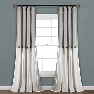 Lush Decor Rideau de fenêtre à boutons en lin Gris et blanc 274 x 101 cm Lush Decor Rideau de fenêtre à boutons en lin Gris et blanc 274 x 101 cm