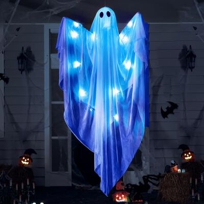 JOYIN Fantôme lumineux d'Halloween à suspendre avec lumière LED bleue effrayante, fantômes blancs de 119,4 cm, meilleure décoration d'Halloween à suspendre pour cour, terrasse, pelouse, jardin, fête JOYIN Fantôme lumineux d'Halloween à suspendre avec lumière LED bleue effrayante, fantômes blancs de 119,4 cm, meilleure décoration d'Halloween à suspendre pour cour, terrasse, pelouse, jardin, fête