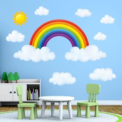 DECOWALL SG-1713 Stickers muraux amovibles pour chambre d’enfant Motif arc-en-ciel et nuages Format L DECOWALL SG-1713 Stickers muraux amovibles pour chambre d’enfant Motif arc-en-ciel et nuages Format L
