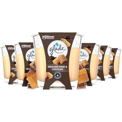 Glade Lot de 6 bougies parfumées au miel et au chocolat Jusqu'à 27 heures de combustion par bougie 6 x 112 g Glade Lot de 6 bougies parfumées au miel et au chocolat Jusqu'à 27 heures de combustion par bougie 6 x 112 g