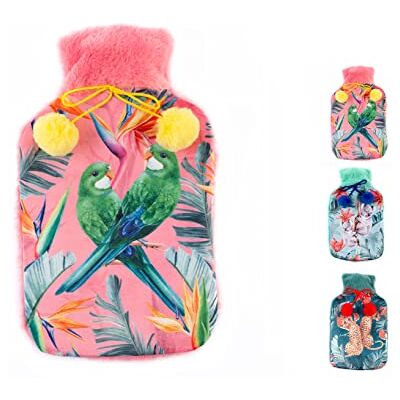 H&H Sac d'eau chaude, 2 l, revêtement doux, décoration d'animaux, multicolore H&H Sac d'eau chaude, 2 l, revêtement doux, décoration d'animaux, multicolore