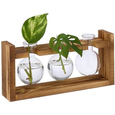 Relaxdays Vase rond en verre avec support, pour fleurs et plantes, H x l x P : 13 x 28 x 6,5 cm, transparent/naturel Relaxdays Vase rond en verre avec support, pour fleurs et plantes, H x l x P : 13 x 28 x 6,5 cm, transparent/naturel