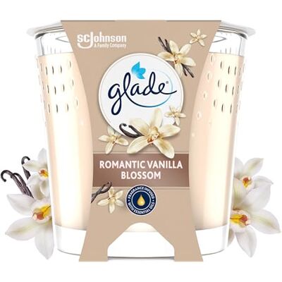 Glade Bougie parfumée Romantic Vanille Blossom, infusée avec des huiles essentielles, végétalien, parfum 30 heures, 1 bougie Glade Bougie parfumée Romantic Vanille Blossom, infusée avec des huiles essentielles, végétalien, parfum 30 heures, 1 bougie