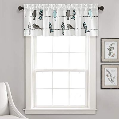 Lush Decor Rowley Cantonnière à rideaux Motif oiseaux Bleu et gris Taille L Bleu et gris 45,7 x 132,1 cm Lush Decor Rowley Cantonnière à rideaux Motif oiseaux Bleu et gris Taille L Bleu et gris 45,7 x 132,1 cm