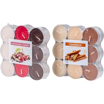 levandeo Lot de 36 bougies parfumées 2 x 18 bougies chauffe-plat parfumées Bougies parfumées Décoration de table Chocolat, cerise, cannelle levandeo Lot de 36 bougies parfumées 2 x 18 bougies chauffe-plat parfumées Bougies parfumées Décoration de table Chocolat, cerise, cannelle