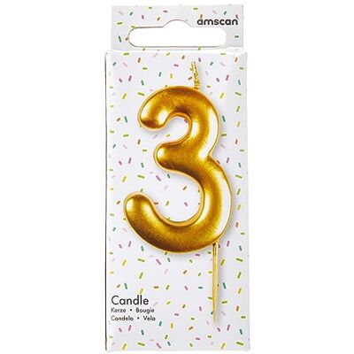 amscan 9911807 – Bougie gâteau numéro 3 doré métallisé amscan 9911807 – Bougie gâteau numéro 3 doré métallisé
