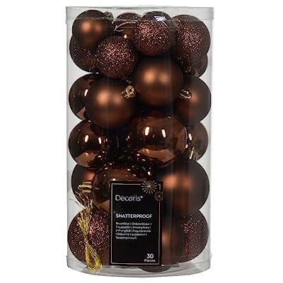 Kaemingk Lot de 30 boules de Noël en plastique 4-6 cm Mélange de boules de Noël Marron expresso, chocolat, marron, cuivre, cannelle Kaemingk Lot de 30 boules de Noël en plastique 4-6 cm Mélange de boules de Noël Marron expresso, chocolat, marron, cuivre, cannelle
