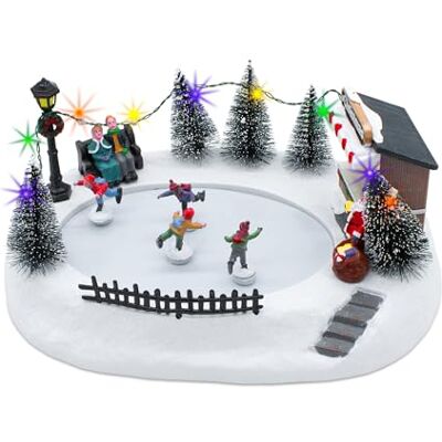 Spetebo Scène de Noël patinoire à LED avec personnages mobiles 29 x 21 cm Décoration ville d'hiver colorée illuminée avec musique Décoration de table Boîte à musique Spetebo Scène de Noël patinoire à LED avec personnages mobiles 29 x 21 cm Décoration ville d'hiver colorée illuminée avec musique Décoration de table Boîte à musique