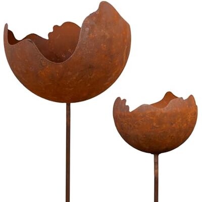 Spetebo Lot de 2 boules de feu en métal rouillé 92/70 cm Photophore avec piquet Décoration de jardin Spetebo Lot de 2 boules de feu en métal rouillé 92/70 cm Photophore avec piquet Décoration de jardin