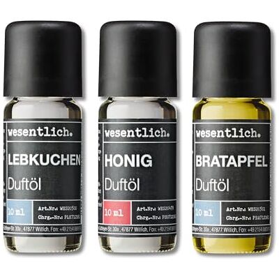 wesentlich. Set d'huiles parfumées Compositions harmonieuses pour lampe à parfum, diffuseur et bougies Pain d'épices, miel, pomme cuite au four wesentlich. Set d'huiles parfumées Compositions harmonieuses pour lampe à parfum, diffuseur et bougies Pain d'épices, miel, pomme cuite au four