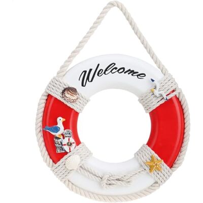 com-four ® 1x Bouée de sauvetage décorative en bois avec l'inscription "Bienvenue" Décoration d'expédition à suspendre Décoration maritime à suspendre com-four ® 1x Bouée de sauvetage décorative en bois avec l'inscription "Bienvenue" Décoration d'expédition à suspendre Décoration maritime à suspendre