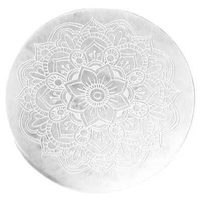NKlaus Plaque de sélénite 14,5 cm avec gravure mandala Plaque d'énergie pour le nettoyage, la méditation et la décoration spirituelle, idéale pour cristaux et rituels 16589 NKlaus Plaque de sélénite 14,5 cm avec gravure mandala Plaque d'énergie pour le nettoyage, la méditation et la décoration spirituelle, idéale pour cristaux et rituels 16589