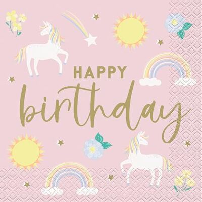 Unique 80752EU Lot de 16 serviettes en papier d'anniversaire 16,5 cm Motif licorne Multicolore Unique 80752EU Lot de 16 serviettes en papier d'anniversaire 16,5 cm Motif licorne Multicolore