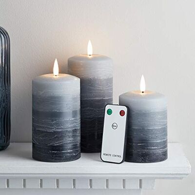 Lights4fun TruGlow® Lot de 3 bougies LED en cire véritable Gris ombré Avec télécommande et minuterie Fonctionne avec piles Décoration de Noël et de Pâques Lights4fun TruGlow® Lot de 3 bougies LED en cire véritable Gris ombré Avec télécommande et minuterie Fonctionne avec piles Décoration de Noël et de Pâques