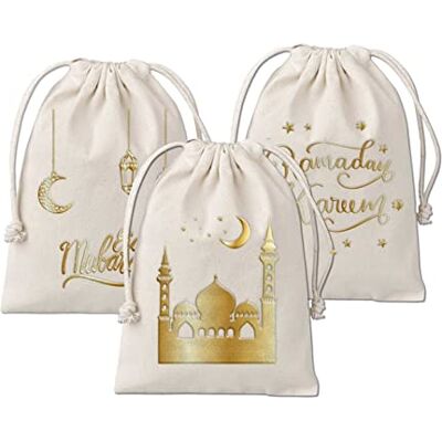 Papierdrachen 3 Sacs Cadeaux pour Le Ramadan en Coton Magnifiquement imprimés en Or de Haute qualité idéal pour emballer Les Cadeaux Taille 20x30 cm avec Cordon de Serrage Set 2 Papierdrachen 3 Sacs Cadeaux pour Le Ramadan en Coton Magnifiquement imprimés en Or de Haute qualité idéal pour emballer Les Cadeaux Taille 20x30 cm avec Cordon de Serrage Set 2