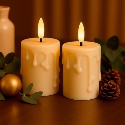 Ideen mit Herz Lot de 2 bougies LED avec revêtement en cire véritable Crème Noël Blanc chaud Effet flamme réaliste Fonction minuterie Fonctionne avec piles (avec gouttes de cire) Ideen mit Herz Lot de 2 bougies LED avec revêtement en cire véritable Crème Noël Blanc chaud Effet flamme réaliste Fonction minuterie Fonctionne avec piles (avec gouttes de cire)
