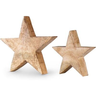 levandeo Lot de 2 étoiles en bois de manguier 14 cm et 20 cm Marron naturel Décoration de table Pièce unique levandeo Lot de 2 étoiles en bois de manguier 14 cm et 20 cm Marron naturel Décoration de table Pièce unique
