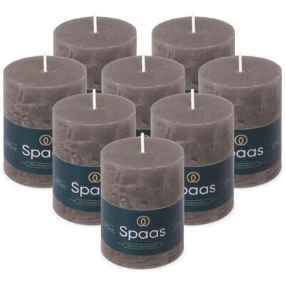 Spaas 8x Bougie Pilier Rustique 70/95 mm 35h gris foncé Spaas 8x Bougie Pilier Rustique 70/95 mm 35h gris foncé