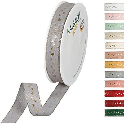 Halbach Seidenbänder 295 Ruban cadeau Noël en polyester Gris 15 mm x 18 m Halbach Seidenbänder 295 Ruban cadeau Noël en polyester Gris 15 mm x 18 m