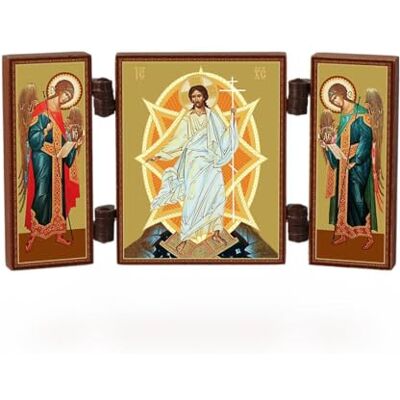 NKlaus Résurrection de Jésus Christ icône chrétienne triptyque Pâques voyage autel bois 36152 NKlaus Résurrection de Jésus Christ icône chrétienne triptyque Pâques voyage autel bois 36152